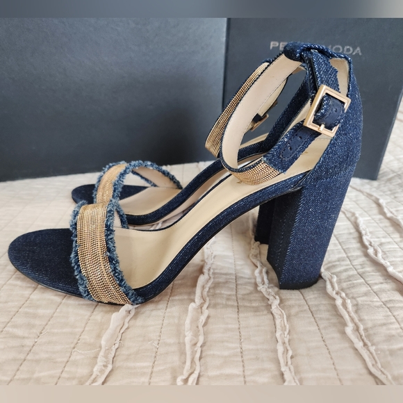 Pelle Moda Women's Denim Blue Bonnie Heels with Bling Ankle Strap, Size 10 - Picture 5 of 9